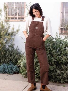 Hey Gang brown twill overalls patch knees